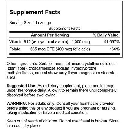 Pastile de supt Swanson Vitamin B-12, 100 bucăți, 1000 mcg