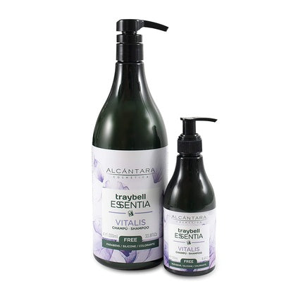 Șampon Traybell Essentia Vitalis, 250 ml, sticlă cu pompă, design verde închis