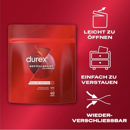 Prezervative, Durex, Classic, roșu, 40 bucăți