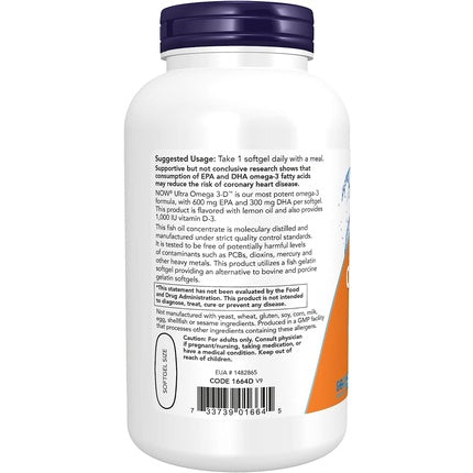Supliment alimentar Now Foods Ultra Omega 3-D Fish Oil cu Vitamina D-3, 180 capsule