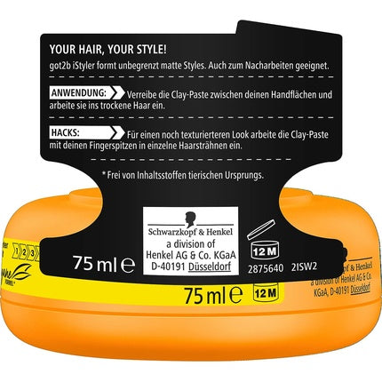 Ceară de par, Got2b, iStyler Texture Clay, portocaliu, 75 ml