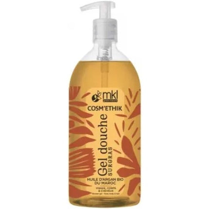 Gel de duș cu ulei de argan bio din Maroc, Mkl Green Nature Cosm'ethik, 1L, ambalaj cu pompă