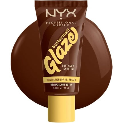 Crema Colorată Zi, NYX Professional Makeup Buttermelt Glaze Soft Glow Skin Tint cu SPF 30, Hazelnut Butter, 40g