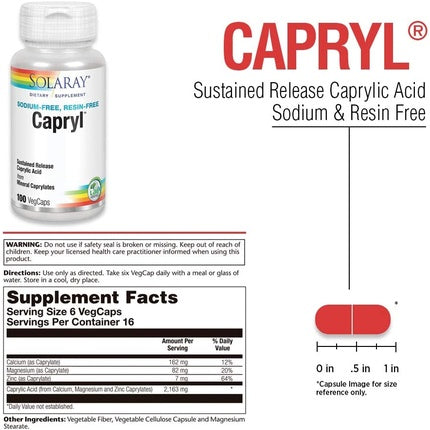 Supliment, Solaray, Capryl, 100 Capsule Vegetale, Galben