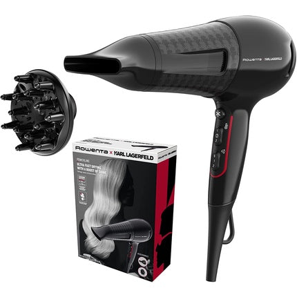 Uscător de păr Rowenta Karl Lagerfeld CV591L, 2100W, Ion Booster, Negru/Roșu