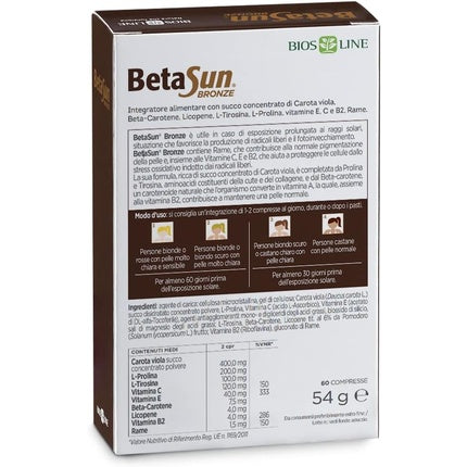 Bios Line Beta Sun Bronze, Vitamine solare, 60 tablete