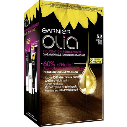 Vopsea de păr permanentă Garnier Olia, nuanța 5.3 Maro auriu deschis, 270 ml