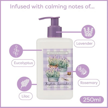 Loțiune Mâini și Corp, Heathcote & Ivory, cu Ulei Esențial de Lavandă, 250ml
