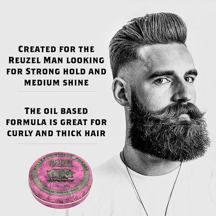 Pomadă pentru păr, Reuzel, Pink Grease Heavy Hold, 35g
