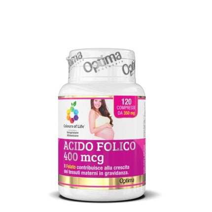 Optima Naturals, Acid Folic 120 Capsule, Vitamina B9, 400 mcg, Vegan