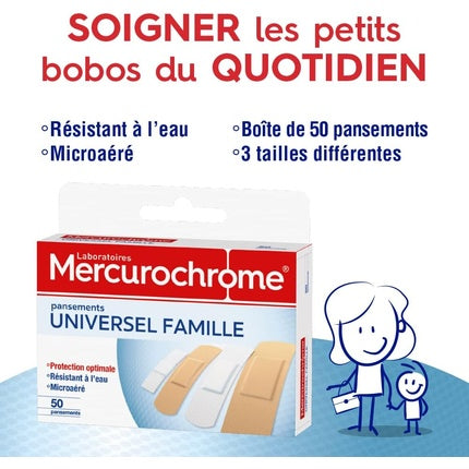 Mercurochrome Universal Family, Pansement, 50 buc, culoare beige și alb, format universal