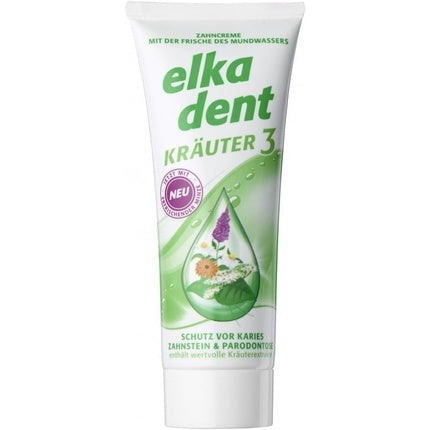 Pastă de dinți Elkadent Kräuter 3, alb-verzui, cu extracte din plante