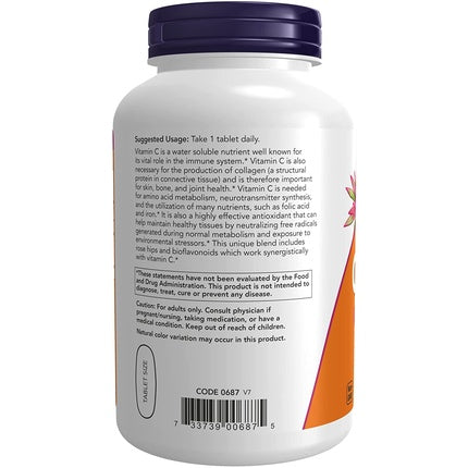 Supliment alimentar cu Vitamina C, NOW Foods, Vitamin C-1000, cu trandafir sălbatic și bioflavonoide, 250 tablete