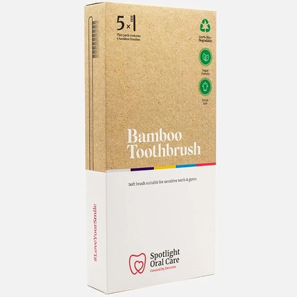 Periuță din Bambus Spotlight Oral Care, 5 bucăți, ambalaj din carton reciclat