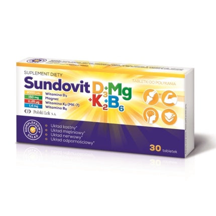 Supliment alimentar Sundovit D3, Mg, K2 & B6 - 30 comprimate