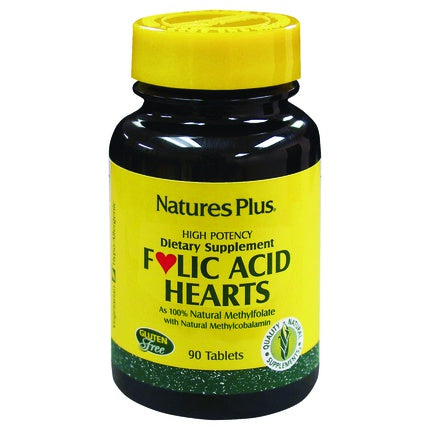 Supliment Nutrițional, Nature's Plus, Folic Acid Hearts, Fără Gluten, 90 Tablete