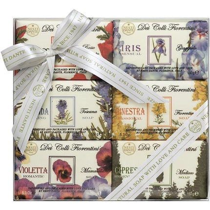 Set Săpunuri Nesti Dante Fiorentini, 8 buc., 240g, design cu flori (Iris, Violettta, Cipressa, Lavanda)