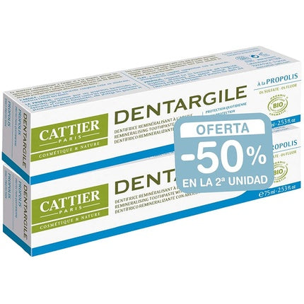 Pastă de dinți Cattier Dentargile cu Propolis și Argilă Verde, 75ml x 2