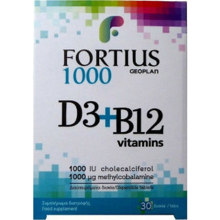 Fortius D3+B12 Vitamins 1000 IU - Supliment alimentar pentru susținerea sistemului imunitar, 30 tablete