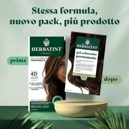 Gel Colorant Permanent Herbatint 4D Castan Dorat 170 ml Vegan