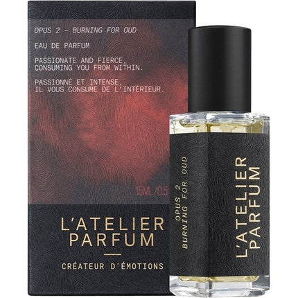Eau de Parfum L'Atelier Parfum Burning For Oud 15 ml, sticlă transparentă, capac negru