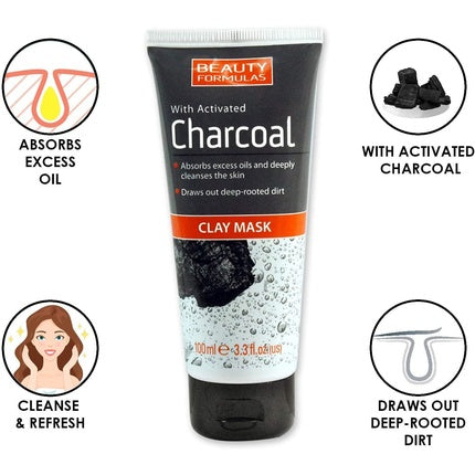 Masca de argilă, Beauty Formulas, cărbune activ, 100ml