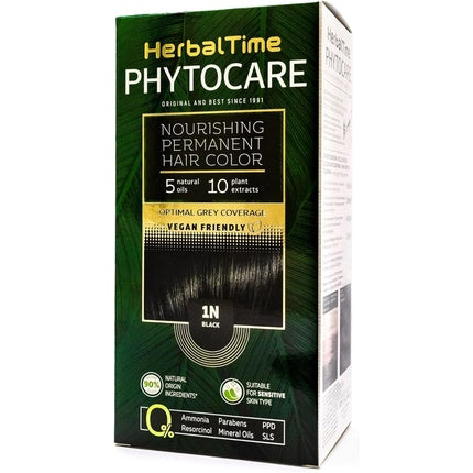 Vopsea de păr permanentă Herbal Time Phytocare Black 1n fără amoniac, 160g