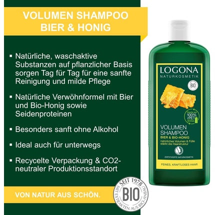 Șampon Volum LOGONA Naturkosmetik cu Bere și Miere Bio, 500ml