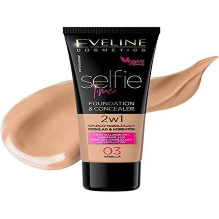 Fond de ten si corector 2-in-1, Eveline Cosmetics, Selfie Time, 30ml, Vanilla