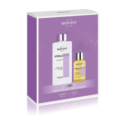 Kit Cadou Biopoint Hyaluplex, Șampon cu Acid Hialuronic 250ml și Ulei de Păr 50ml, Ambalaj Violet