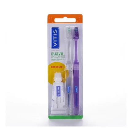 Set periuțe și pastă de dinți Vitis Suave Access, 2 perii, culoare violet