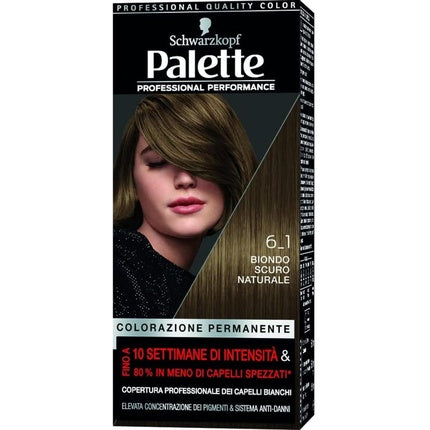 Vopsea de par, Schwarzkopf Palette, acoperire par alb, Blond Natural 6-1