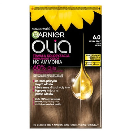 Vopsea de Păr Garnier Olia 60, Culoare Maro Deschis, Fără Amoniac, 268 g