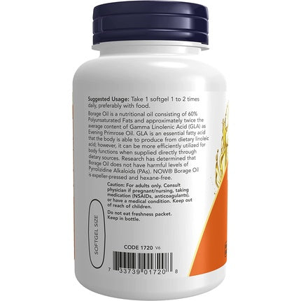 Now Foods Borage Oil 1000mg, Softgeluri, 60 bucăți