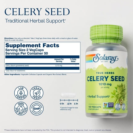 Suplimente alimentare, Solaray, Celery Seed, 100 capsule vegetariene