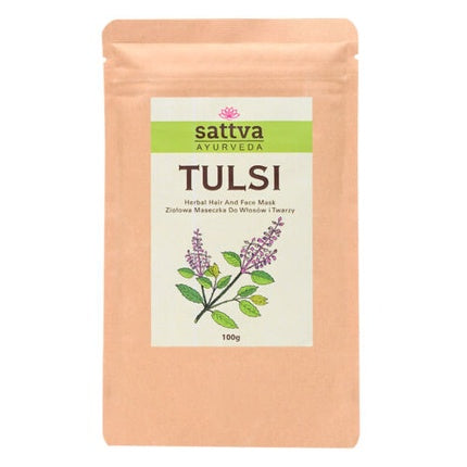 Masca pentru păr și față Sattva Ayurveda Tulsi Herbal, ambalaj plic, culoare bej