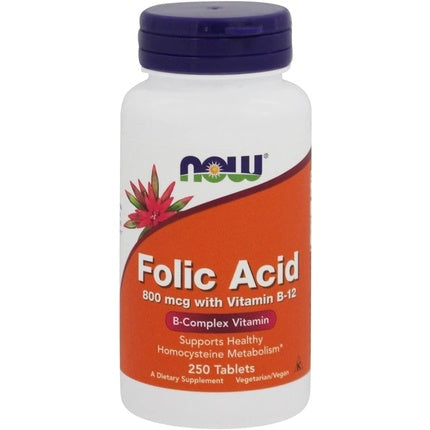 Supliment Alimentar, Now Foods, Acid Folic cu Vitamina B-12 800mcg, 250 Tablete