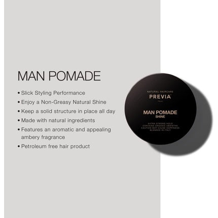 Previa Man Pomade Shine Extra Strong Hold, Gel pentru bărbați, ambalaj negru, 110 g