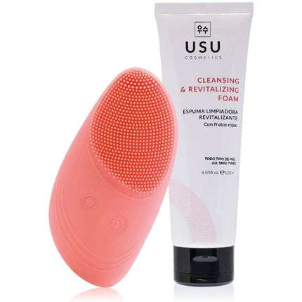 Set curățare facială, Usu Cosmetics, spumă cu fructe roșii + perie 2.0