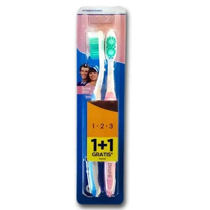 Periuță de dinți Oral-B Delicate White Medium, set 2 bucăți, albastru/alb, cu 1 perie extra gratuită