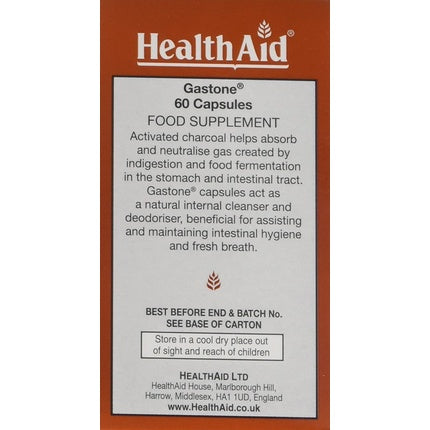 Supliment alimentar HealthAid Gastone, carbune activat, 60 capsule