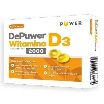 Supliment Vitamină D3, DePower, 2000 IU, 60 Capsule