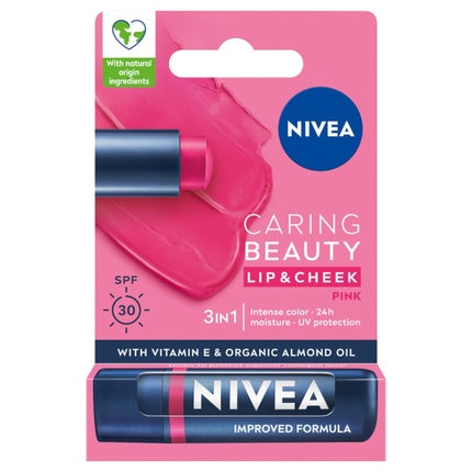 Balsam Buze Nivea Caring Beauty, 3 în 1, Roz, 48g