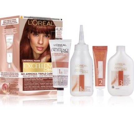 Culoare Păr, L'Oréal Paris, Excellence Nudes, 100 Ml, 4UR (Roșu Cărămidă), Fără Amoniac