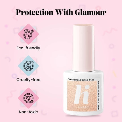 Lac unghii gel, Hi Hybrid, model Champagne Gold 423, auriu