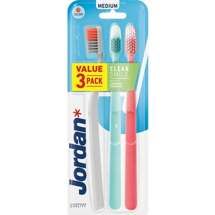Periuță de dinți Jordan Clean Smile, medie, 3 bucăți
