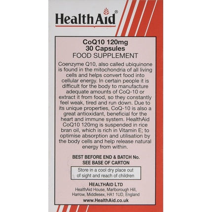 Supliment, HealthAid, CoQ-10 120mg, capsule roșii