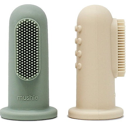 Periuță de dinți pentru bebeluși, Mushie, Finger Toothbrush Shifting Sandcambridge Blue, 2 buc