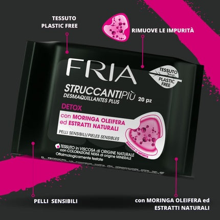 Șervețele demachiante, Fria, detoxifiant, cărbune, 20 bucăți