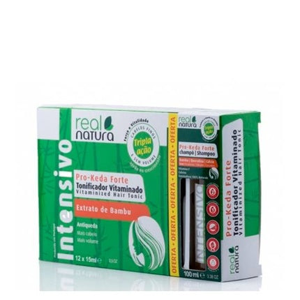 Real Natura Pro-Keda Forte Tonic pentru Păr, Vitamizat cu Extract de Bambus, Intensiv 12x15ml + Shampoo 100ml